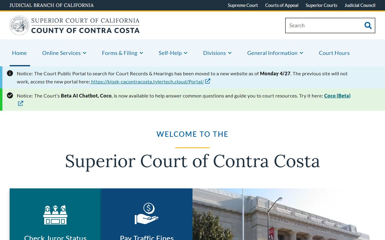 Contra Costa County Superior Court homepage