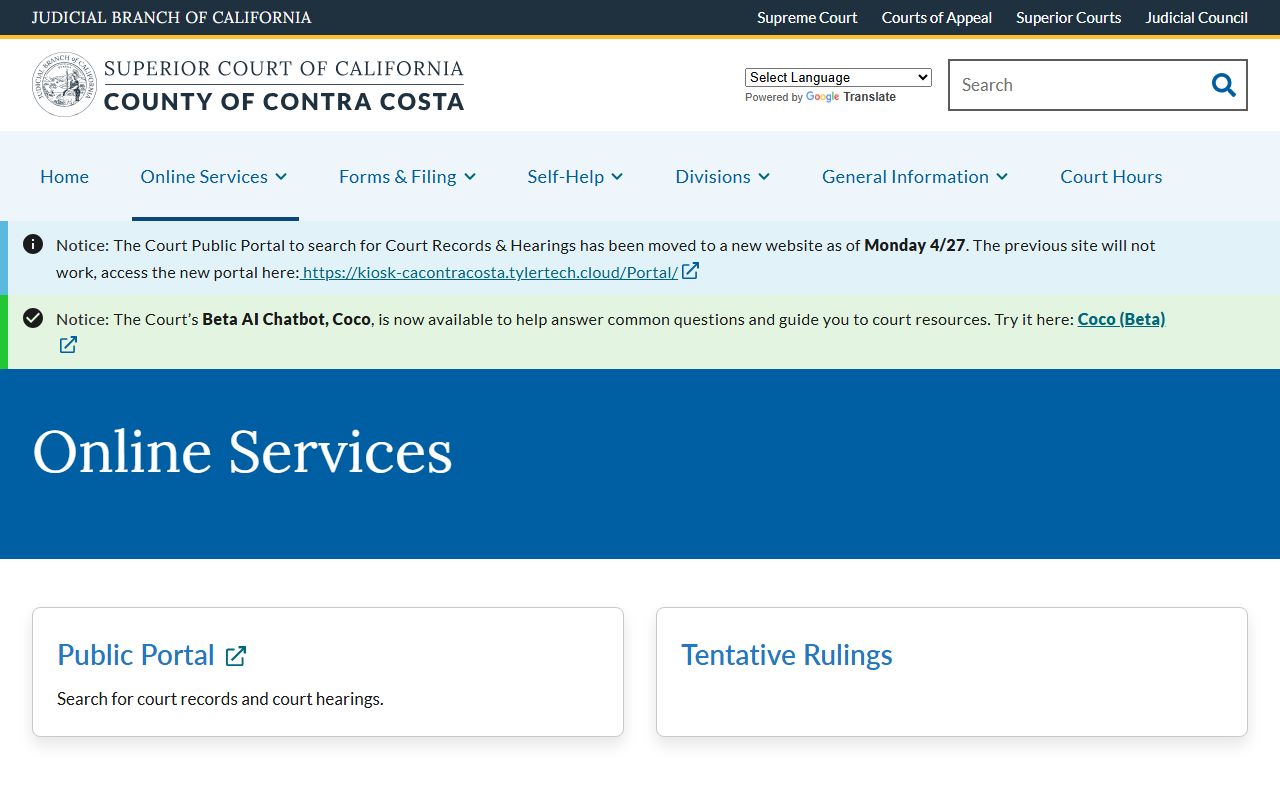Contra Costa County court online services