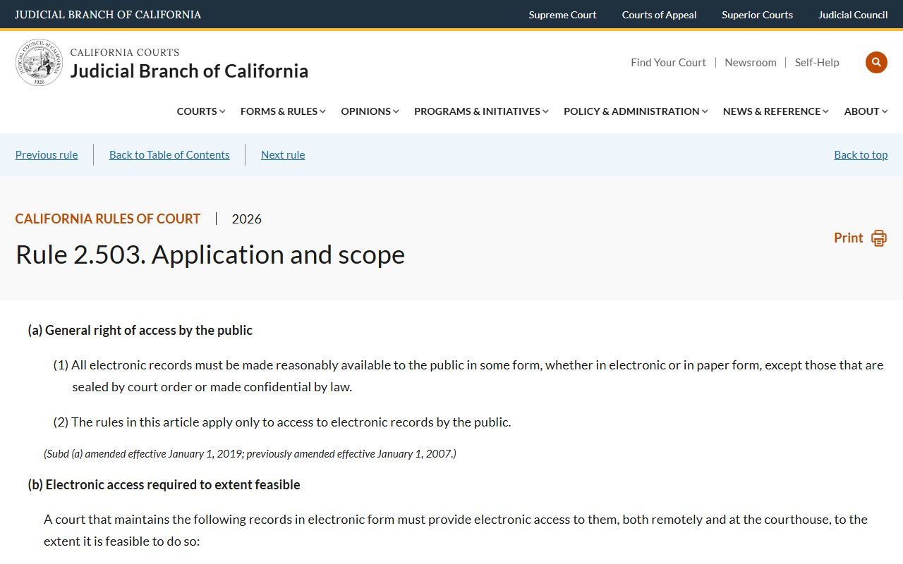 Contra Costa County court dockets electronic trial court access rule