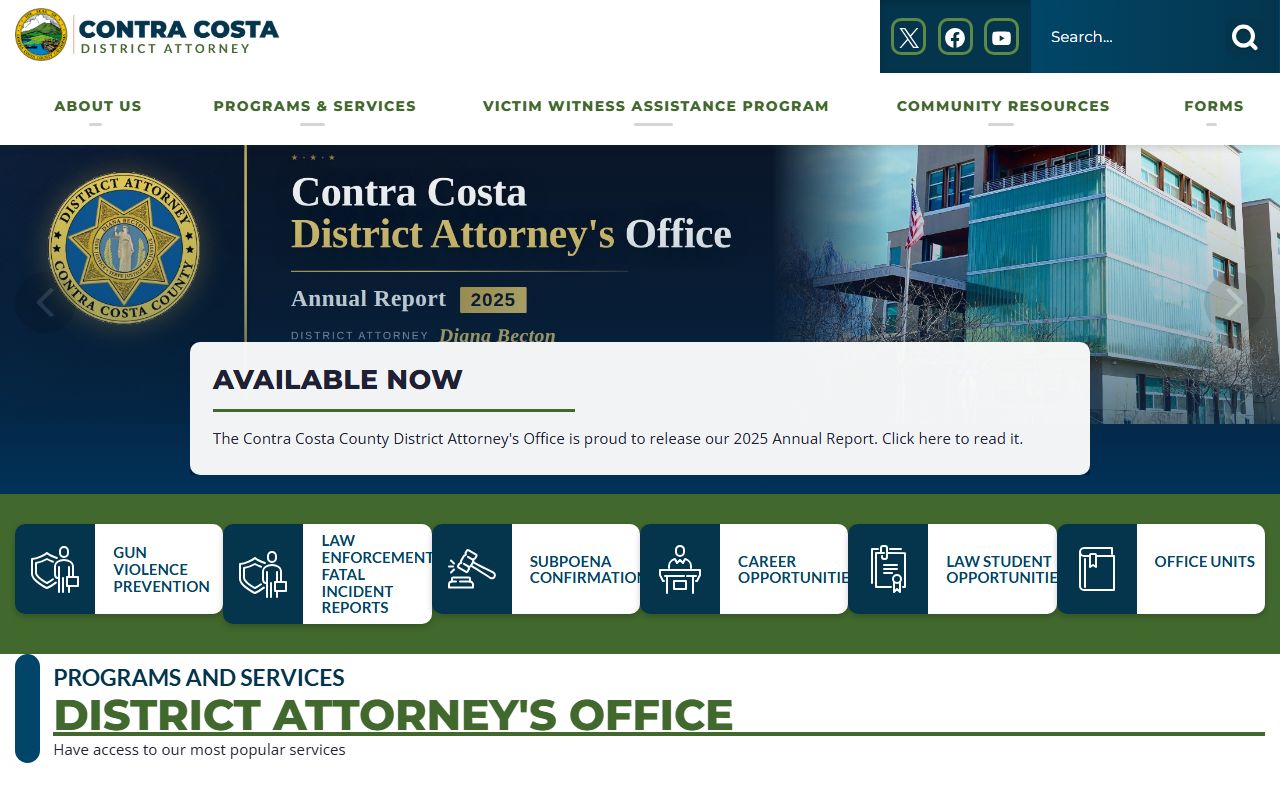 Contra Costa County criminal records District Attorney landing page