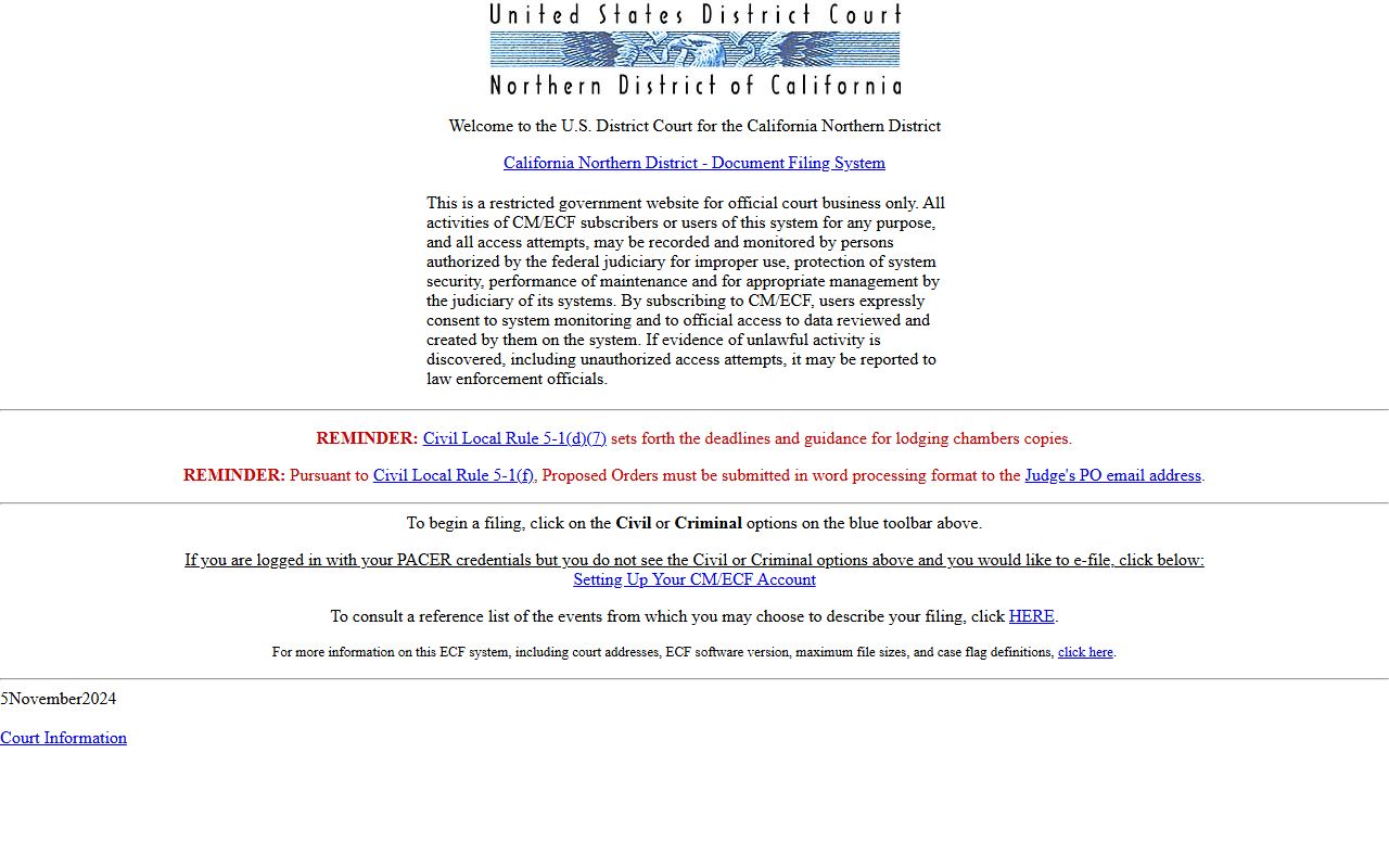 Contra Costa County federal court CM/ECF filing gateway