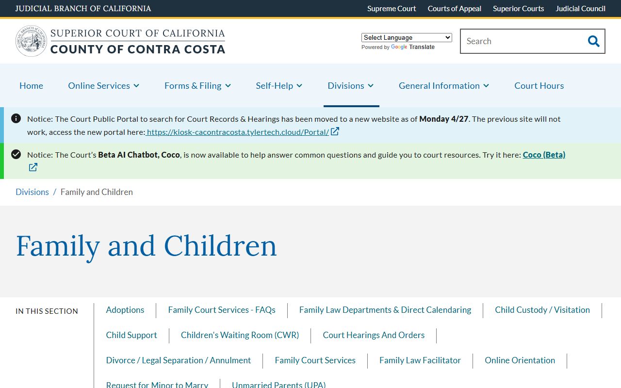 Contra Costa County Marriage and Divorce Family and Children Division