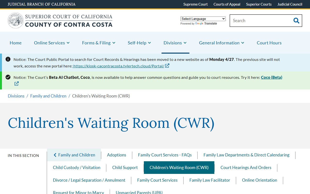 Contra Costa County Marriage and Divorce Children's Waiting Room