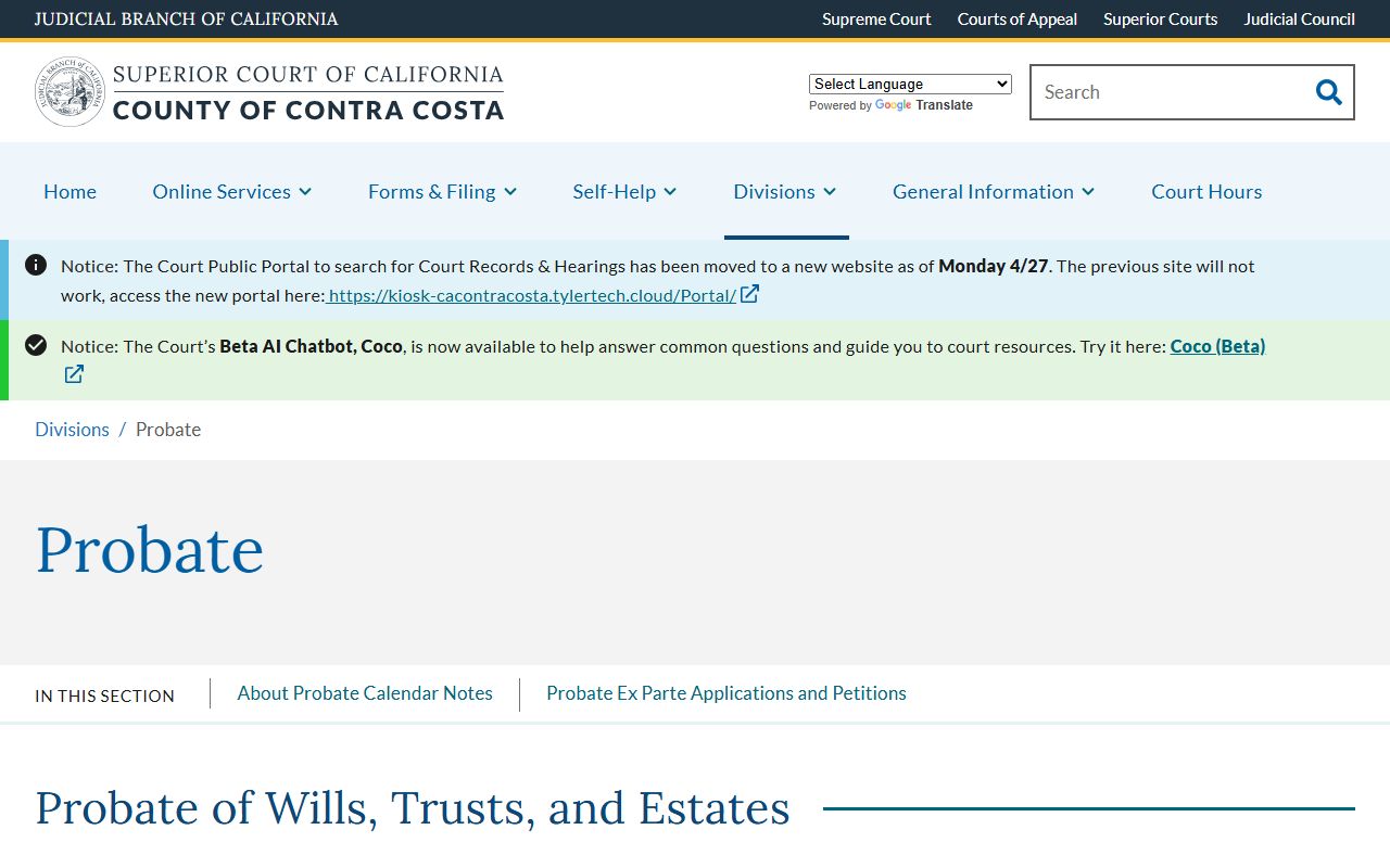 Contra Costa County Probate Records Probate Division