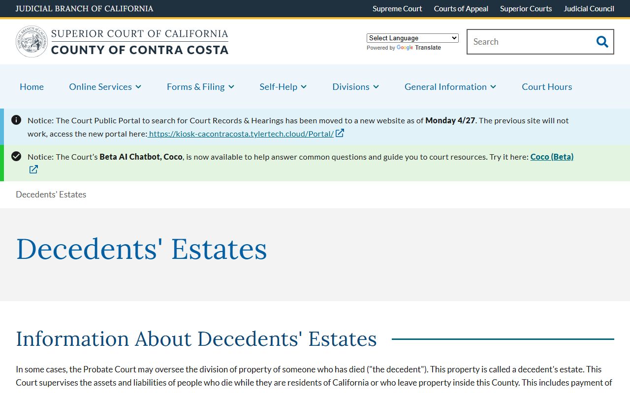 Contra Costa County Probate Records Decedent Estates