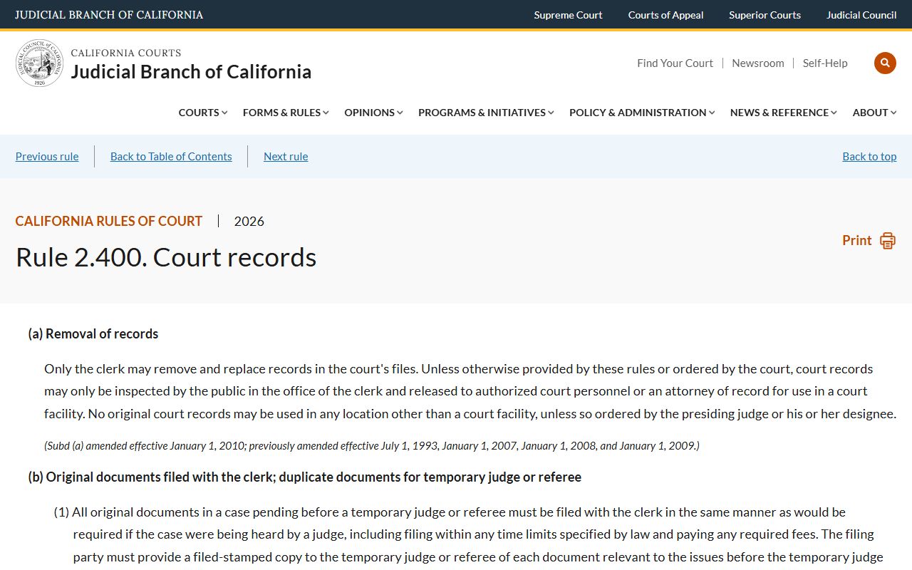 Contra Costa County Public Records California Rule of Court 2.400