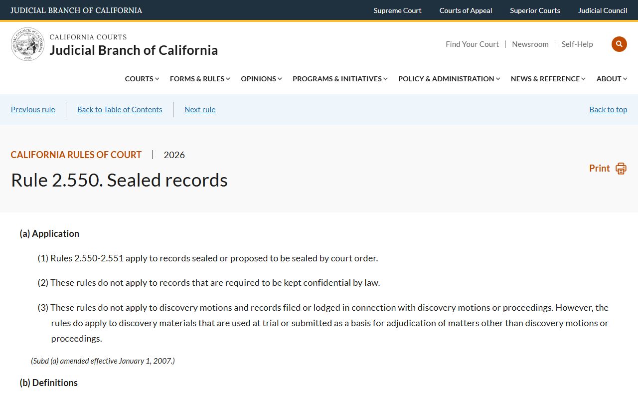 Contra Costa County Public Records California Rule of Court 2.550