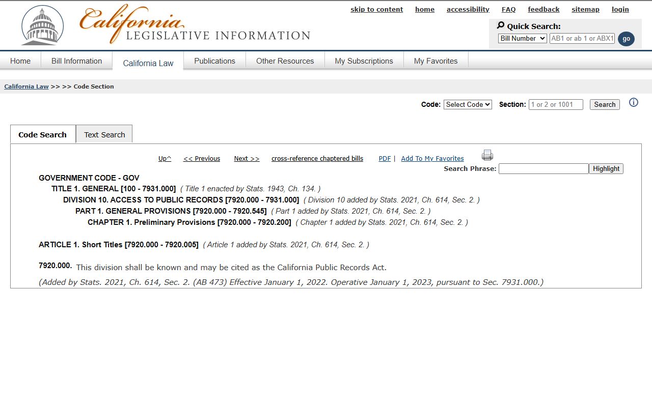 Contra Costa County Public Records Government Code 7920.000