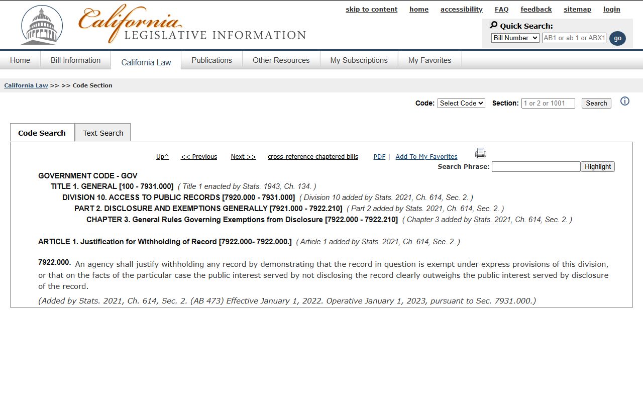 Contra Costa County Public Records Government Code 7922.000