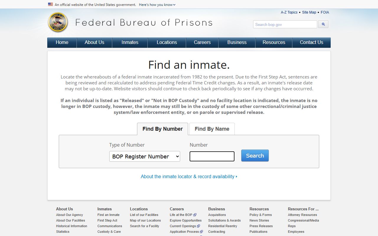 BOP Inmate Locator used for Contra Costa County federal released inmate searches