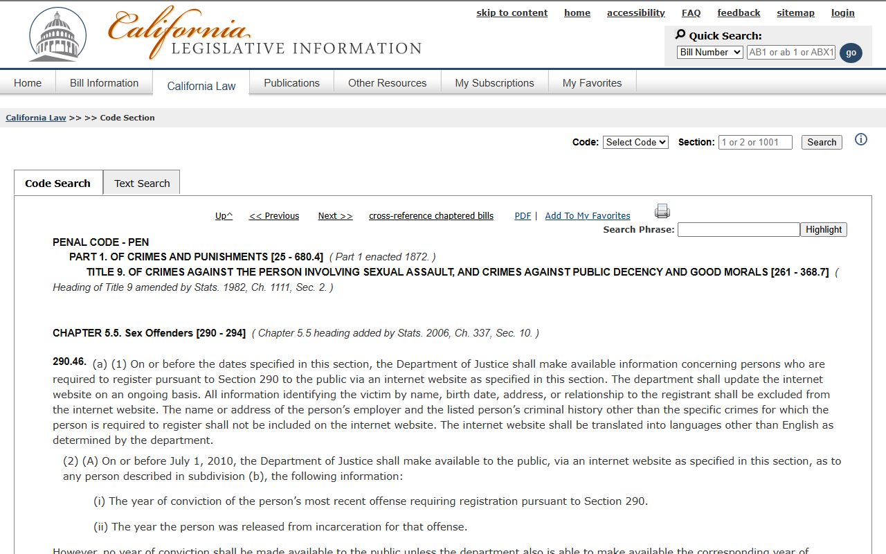 Penal Code section 290.46 governing Contra Costa County Megan's Law disclosures