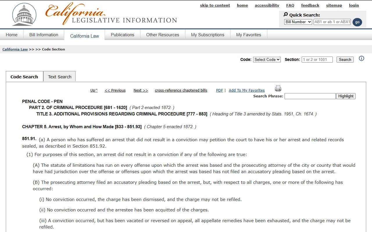 California Penal Code section 851.91 used in Contra Costa County arrest sealing petitions