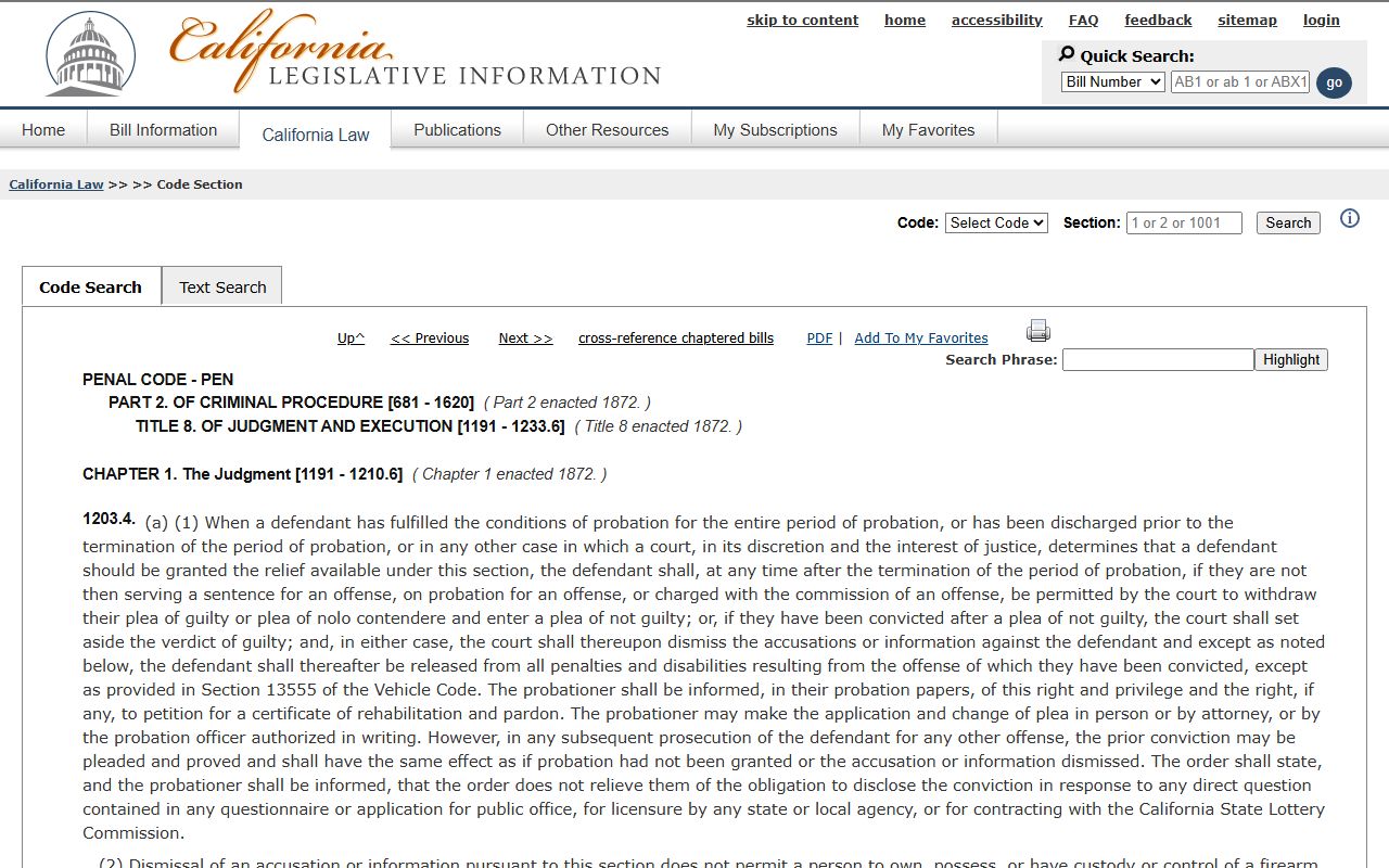 California Penal Code section 1203.4 used in Contra Costa County dismissal petitions